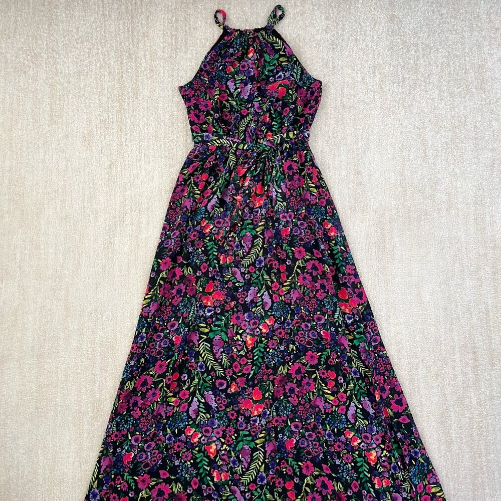 Modcloth Floral Illuminated Elegance Chiffon Summer Maxi Dress M